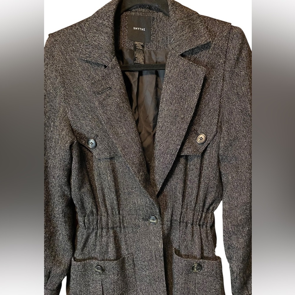 SMYTHE Spencer Jacket XS Black Donegal Herringbone Leather Elbow Patch Blazer - Picture 8 of 12